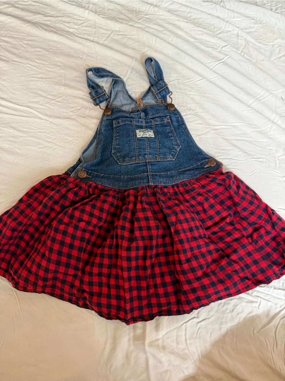 OshKosh B'gosh Red & Black Plaid Denim Overall Dress